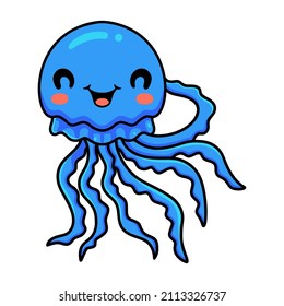 Cute blue little jellyfish cartoon