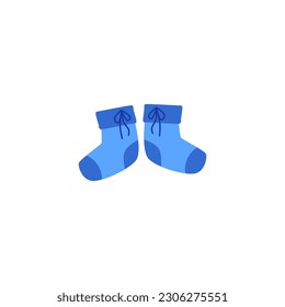 Pequeño par de calcetines azul lindo estilo plano, ilustración vectorial aislada en fondo blanco. Ropa de bebé, elemento decorativo de diseño, medias para recién nacidos