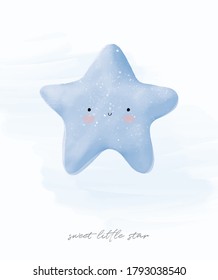 Cute Blue Little Stars on a White Background. Baby Shower Vector Illustration. Lovely Pastel Color Nursery Art ideal for Wall Art, Card, Invitation. Baby Boy's Room Decoration.