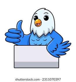 Cute blue love bird cartoon giving thumb up