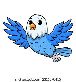 Cute blue love bird cartoon flying