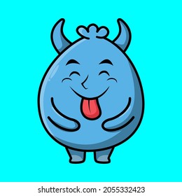 Cute Blue magician goblin cartoon monster vector image with tongue stickingout on blue background cartoon icon illustration design isolated flat cartoon style