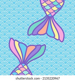 Cute Blue Mermaid Tail Cartoon Background