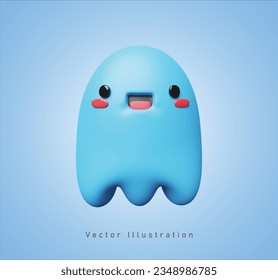 cute blue monster in 3d vector illustration