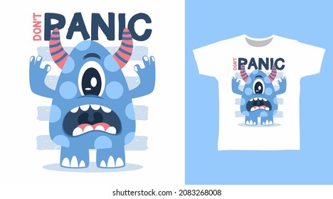 Cute blue monster cartoon tee design