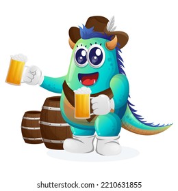 Cute blue monster celebrate oktoberfest with holding beer. Perfect for kids, small business or e-Commerce, merchandise and sticker, banner promotion, blog or vlog channel
