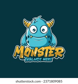 cute blue monster character design logo