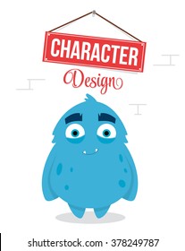 Cute Blue Monster Character Design. Vector Illustration