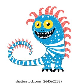 Cute blue monster hand-drawn with a felt-tip pen
