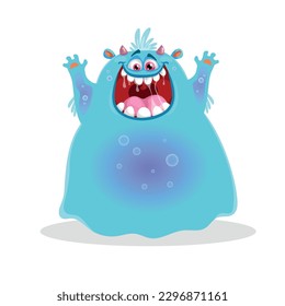 Cute blue monster. Happy Halloween mascot character. Best for kid parties designs, t-shirt and posters. Vector illustration.