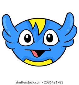 cute blue monster head smiling friendly, vector illustration carton emoticon. doodle icon drawing