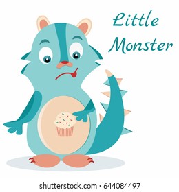 Cute blue monster with muffin in the stomach