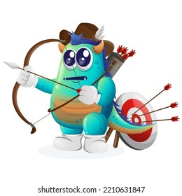 Cute blue monster playing archery. Perfect for kids, small business or e-Commerce, merchandise and sticker, banner promotion, blog or vlog channel

