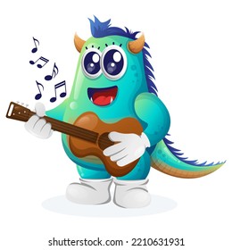 Cute blue monster playing guitar. Perfect for kids, small business or e-Commerce, merchandise and sticker, banner promotion, blog or vlog channel
