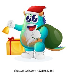 Cute blue monster santa claus christmasPerfect for kids, small business or e-Commerce, merchandise and sticker, banner promotion, blog or vlog channel
