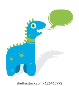 Cute Blue Monster With Speech Bubble