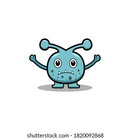 Cute Blue Monster Vector Icon Illustration. Monster Mascot Cartoon Character. Flat Cartoon Style Suitable for Web Landing Page, Banner, Flyer, Sticker, Card