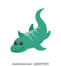 Cute Blue Mosasaurus Floating Cartoon Vector Illustration