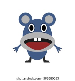 Cute blue mouse with red tongue and white teeth