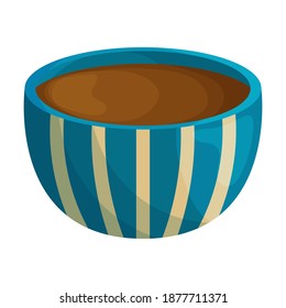 Cute blue mug with an ornament and hot drink. Isolated object in the white background. Flat style illustration.