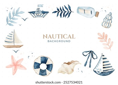 Cute Blue Nautical Watercolor Background 