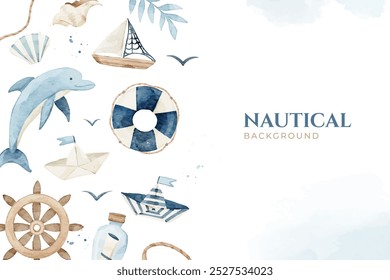 Cute Blue Nautical Watercolor Background 