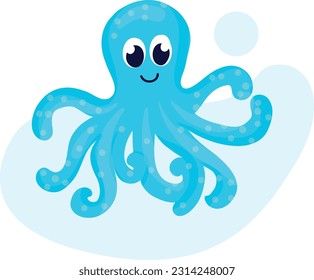 Cute blue octopus in the cartoon style. Kids illustration