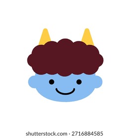Cute Blue Oni Face Icon for Setsubun | Simple Japanese Character Illustration