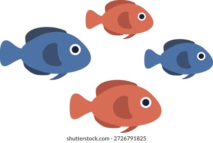Vector submarino lindo de la escuela de los pescados azules y anaranjados