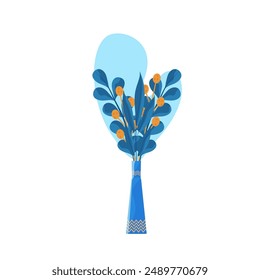 Cute blue and orange flowers in vase isolated icon vector illustration design vector illustration design