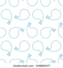 Cute blue outlined water drops vector seamless pattern background.