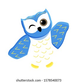 Cute blue owl with brown eyes