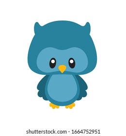 Cute Blue Owl Vector Illustration on White