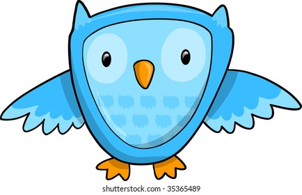 Cute Blue Owl Vector Illustration