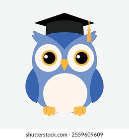 cute blue owl wearing degree hat illustration