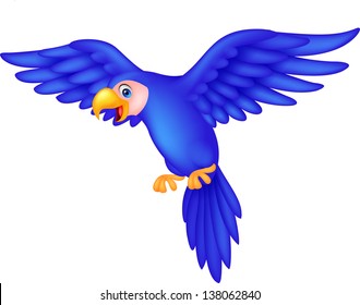 Cute blue parrot cartoon flying