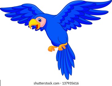 Cute blue parrot flying