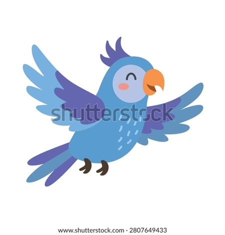 Cute blue parrot flying vector illustration. Cheerful flying tropical bird clipart isolated on white background