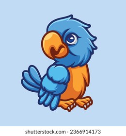 Cute Blue Parrot Kids Cartoon Illustration Mascot Fun