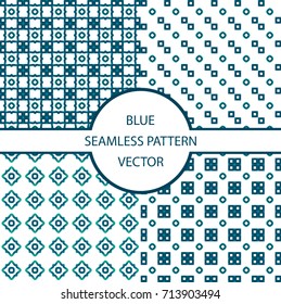 cute blue pattern set, collection of seamless background, geometric design vector illustration