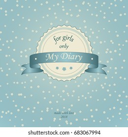 Cute blue pattern with vintage label for notepad. Cover for notepad, diary. Comes with patterns of flowers. Vector.