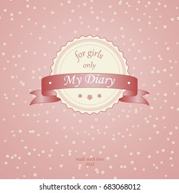 Cute blue pattern with vintage label for notepad. Cover for notepad, diary. Comes with patterns of flowers. Vector.