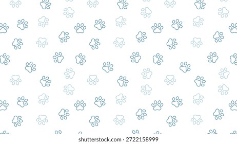 Patrón inconsútil azul lindo de la impresión de la pata en fondo blanco. Juguetón Vector de pista de animales dispersos para el Fondo de pantalla de cuidado de mascotas, marketing veterinario y papel de regalo