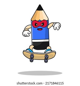 Cute blue pencil mascot design template