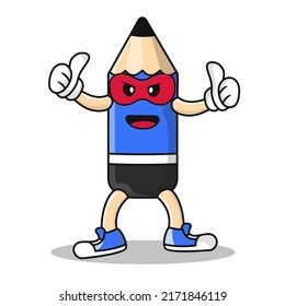 Cute blue pencil mascot design template