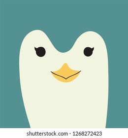 Cute blue pinguin cartoon animal portrait with smiling face bird head card with copy space vector illustration