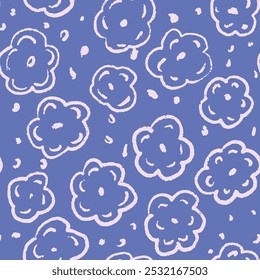 Cute Blue and Pink Bold Floral Vector seamless Pattern. Perfect for fabric, wallpaper and children's projects. 