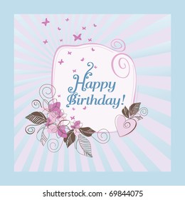 Cute blue and pink happy birthday card. This image is a vector illustration. Please visit my portfolio for more illustrations.