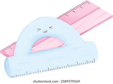 Cute blue and pink ruler drawing