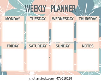 cute blue pink vector printable weekly planner with flowers